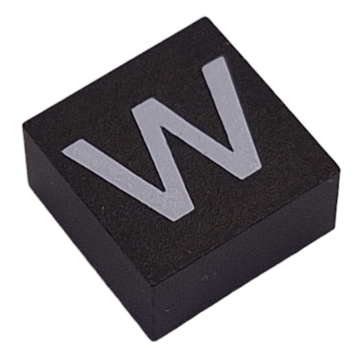 Modulex Tile 2 × 2 with White 'w' Print, without Internal Supports in Modulex Fliesengrau