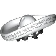 Hair and Hat, Sombrero with Black Hair, Silver Decorations print White