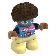 Duplo Figure Child, Afro Dark Brown, Bright Light Yellow Legs, Wetsuit and Goggles Print Dunkelazur