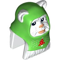 Minifig Head Special, Ewok with Molded Bright Green Hood, Red Christmas Tree, Snowflakes print Weiß