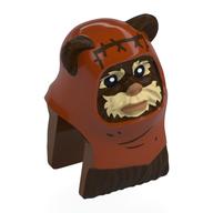 Minifig Head Special, Ewok with Molded Dark Orange Hood and Tan Face Paint, Stitches and Creases Print (Wicket) Reddish Brown