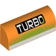 Brick Curved 1 × 4 × 1 1/3 No Studs with 'TURBO' and White and Lime Print Orange