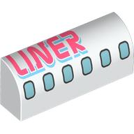 Brick Curved 1 × 4 × 1 1/3 No Studs with Airplane Windows, Coral 'LINER' print White