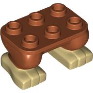 Feet, 2 × 3 × 2/3 with 6 Studs on Top with Tan Toes pattern Dark Orange