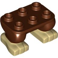Feet, 2 × 3 × 2/3 with 6 Studs on Top with Tan Toes pattern in Reddish Brown