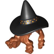 Hair and Hat, Black Witches Hat, Bright Light Yellow Dots print Dark Orange