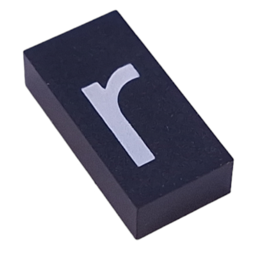 Modulex Tile 2 × 4 with White 'r' Print, without Internal Supports