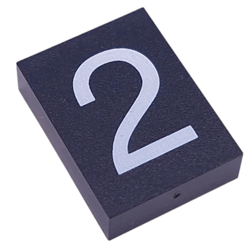 Modulex Tile 3 × 4 with White '2' print, without Internal Supports Modulex Black