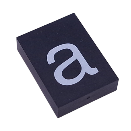 Modulex Tile 3 × 4 with White 'a' print, without Internal Supports Modulex Black