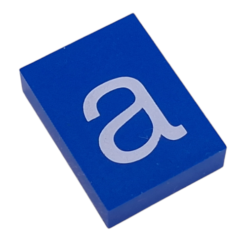 Modulex Tile 3 × 4 with White 'a' print, without Internal Supports Modulex Tile Blue