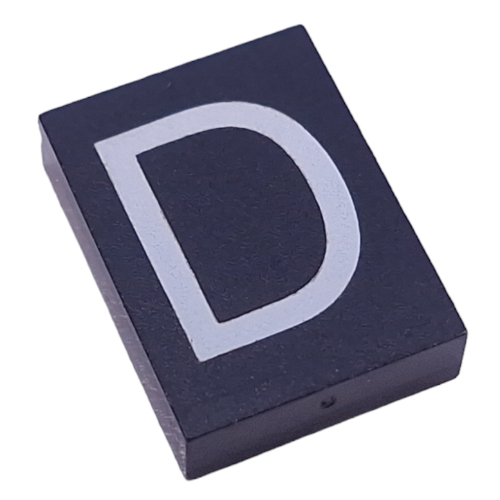 Modulex Tile 3 × 4 with White 'D' print, without Internal Supports in Modulex Tile Gray