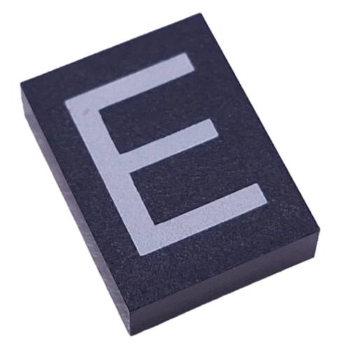 Modulex Tile 3 × 4 with White 'E' print, without Internal Supports in Modulex Tile Gray