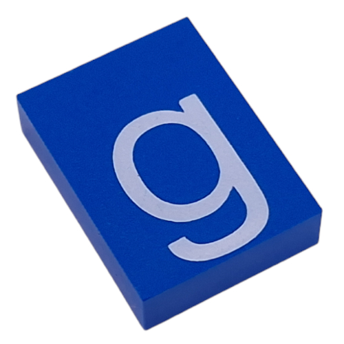 Modulex Tile 3 × 4 with White 'g' print, without Internal Supports in Modulex Tile Gray