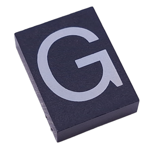 Modulex Tile 3 × 4 with White 'G' print, without Internal Supports in Modulex Tile Gray