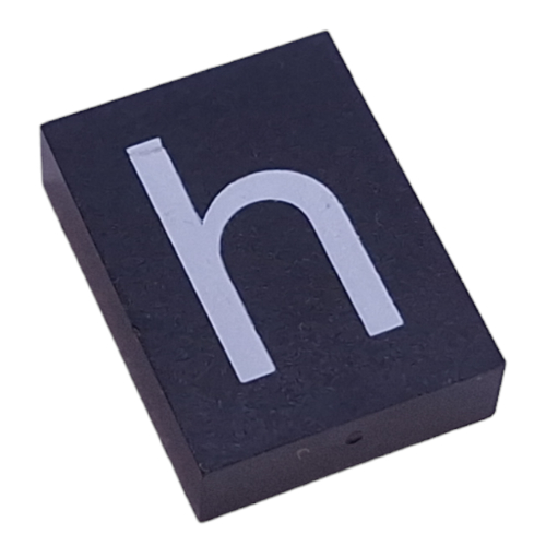 Modulex Tile 3 × 4 with White 'h' print, without Internal Supports in Modulex Tile Gray