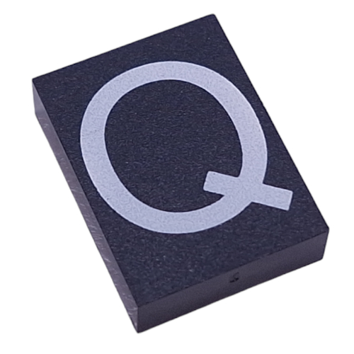 Modulex Tile 3 × 4 with White 'Q' print, without Internal Supports in Modulex Tile Gray