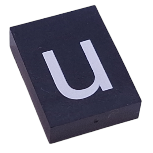 Modulex Tile 3 × 4 with White 'u' Print, without Internal Supports