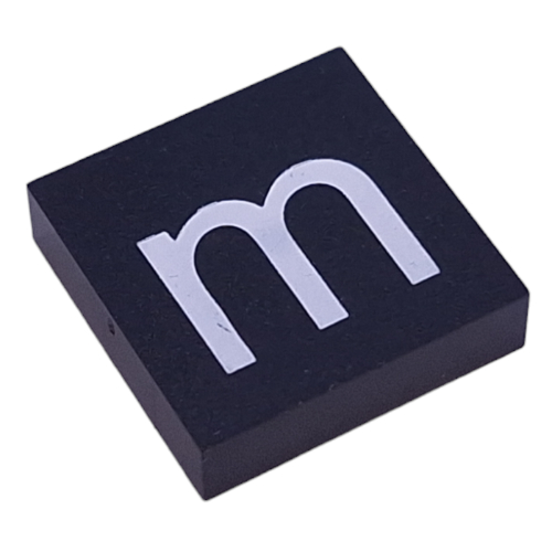 Modulex Tile 4 × 4 with White 'm' print in Modulex Tile Gray