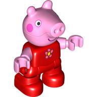 Duplo Figure Child, Pig with Dark Pink Cheeks, Flower print (Peppa Pig) Rot