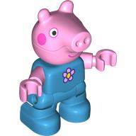 Duplo Figure Child, Pig with Dark Pink Cheeks, Flower Print (George Pig) Dark Azure