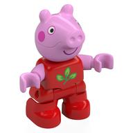 Duplo Figure Child, Pig with Dark Pink Cheeks, Big Smile, Leave print Red