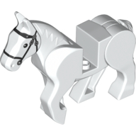 Animal, Horse, Moveable Legs with Black Bridle and Silver Buckles Print Weiß