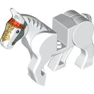 Animal, Horse, Moveable Legs with Gold Bridle and Decorations Print White