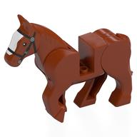 Animal, Horse, Moveable Legs with Black Bridle and Wide White Blaze Print Dark Orange