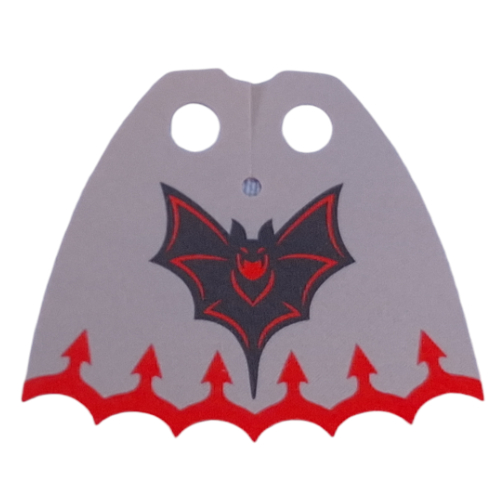 Neckwear Cape, Scalloped 7 Points with Light Bluish Grey Cape, Black/Red Bat, Red Trim with Arrows print Red