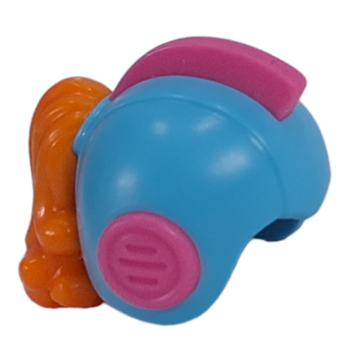 Hair and Helmet, Retro Space with Dark Pink Fins, Orange Long Hair Pattern Medium Azure