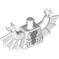 Torso with Bat Wings and Muscles, Light Bluish Grey Chest Hair Print, White Arms with Wings, White Hands Weiß