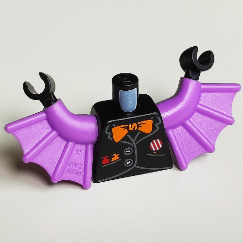 Torso with Bat Wings and Jacket, Orange Bow Tie Print, Medium Lavender Arms with Wings, Black Hands Schwarz