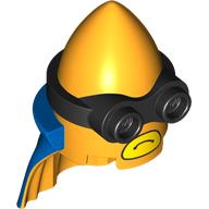 Minifig Head Special, Minion, Cone, Black 2-Eyed Goggles Pattern, Blue Cape, Yellow Mouth print Leuchtendes Hellorange