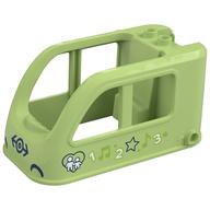 Duplo Train Engine Cabin 4 × 8 × 3 1/2 with Dark Blue Train Logo, Heart, with People, 1, 2, 3, Notes, Stars Print Gelbgrün