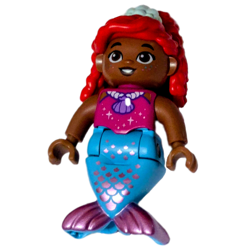 Duplo Figure with Hair High Red, Light Aqua Shell, Medium Azure Mermaid Legs Magenta