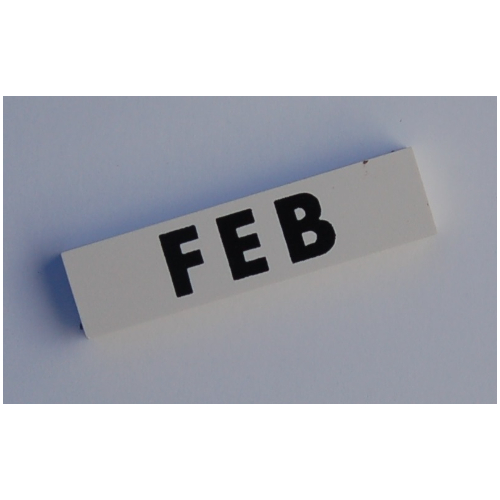 Modulex Tile 2 × 8 without Internal Support with Black 'FEB' Print Modulex White