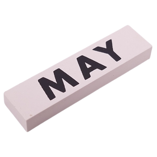 Modulex Tile 2 × 8 without Internal Support with Black 'MAY' Print Modulex White