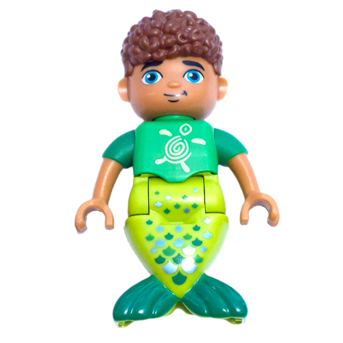 Duplo Figure with Hair Curly Reddish Brown, Lime Mermaid Legs Bright Green