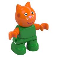 Duplo Figure Child, Cat with Orange Head, Bright Pink Nose, Smile print Bright Green