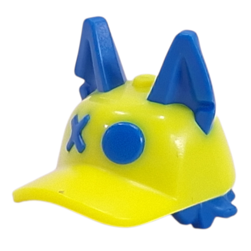 Cap with Blue Ears and Hair, X, O pattern Vibrant Yellow