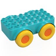 Duplo Car Base 4 × 8 with Four Large Yellow Wheels and Orange Hubs Medium Azure