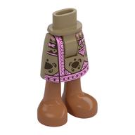 Minidoll Hips and Mid-Length Skirt with Dark Brown Decorations, Bright Pink Trim, Sienna Brown Bare Feet print Dunkelbeige