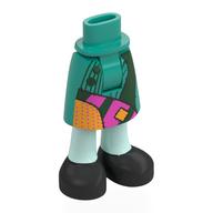 Minidoll Hips and Mid-Length Skirt with Ankles Light Aqua with Black Boots, Dark Gree/Dark Pink/Orange Patches print Dark Turquoise
