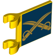 Flag 2 × 2 Square [Thick Clips] with Gold Crossed Cutlasses on Dark Blue Background Print Gelb