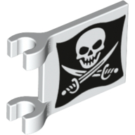 Flag 2 × 2 Square [Thick Clips] with Skull and Crossed Cutlasses (Jolly Roger) Print Weiß