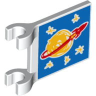 Flag 2 × 2 Square [Thick Clips] with Drawn Classic Space Logo and 5 Bright Light Orange Stars on Blue Background Weiß