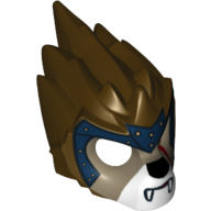 Mask Lion with Dark Tan Face and Dark Blue Headpiece with Gold Circles Print Dark Brown