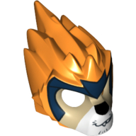Mask Lion with Tan Face, Crooked Smile and Dark Blue Headpiece Print Orange