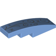 Brick Curved 4 × 1 No Studs with Cinderella Scrollwork Print [Stud Holder with Symmetric Ridges] Medium Blue