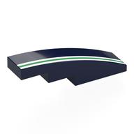 Brick Curved 4 × 1 No Studs with White/Green/White Stripes print Dunkelblau